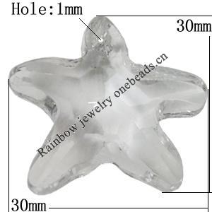 Transparent Acrylic Pendant, Star 30mm Hole:1mm, Sold by Bag 