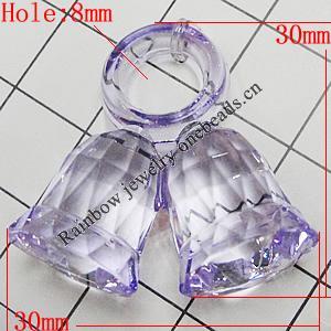 Transparent Acrylic Pendant, Bell 30x30mm Hole:8mm, Sold by Bag 