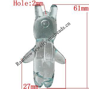 Transparent Acrylic Pendant, Animal 61x27mm Hole:2mm, Sold by Bag 