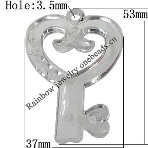 Transparent Acrylic Pendant, Key 53x37mm Hole:3.5mm, Sold by Bag 