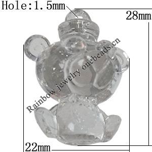 Transparent Acrylic Pendant, Animal 28x22mm Hole:1.5mm, Sold by Bag 