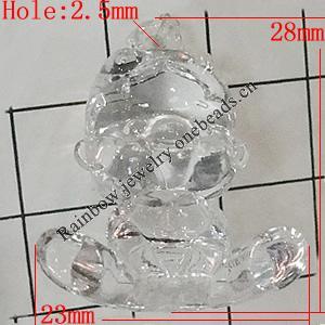 Transparent Acrylic Pendant, Animal 28x23mm Hole:2.5mm, Sold by Bag 