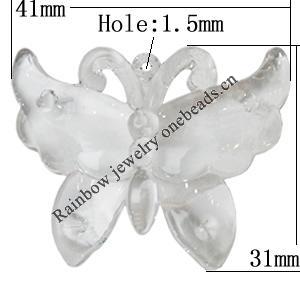 Transparent Acrylic Pendant, Butterfly 31x41mm Hole:1.5mm, Sold by Bag 