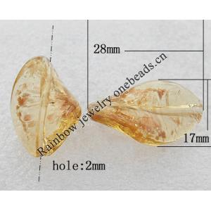 Gold Sand Lampwork Beads, Twist Leaf 28x17x7mm, Hole:About 2mm, Sold by PC