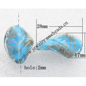 Gold Sand Lampwork Beads, Twist Leaf 28x17x7mm, Hole:About 2mm, Sold by PC