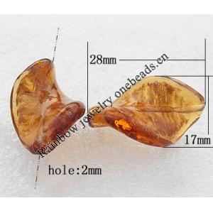 Gold Sand Lampwork Beads, Twist Leaf 28x17x7mm, Hole:About 2mm, Sold by PC