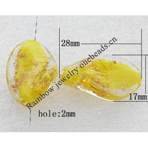 Gold Sand Lampwork Beads, Twist Leaf 28x17x7mm, Hole:About 2mm, Sold by PC