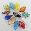 Gold Sand Lampwork Beads, Mix Color Twist Leaf 28x17x7mm, Hole:About 2mm, Sold by Group