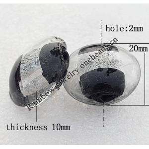 Silver Foil Lampwork Beads, Flat round 20x10mm, Hole:About 2mm, Sold by PC