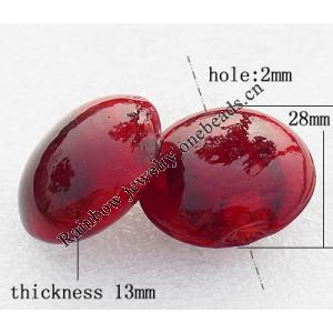 Silver Foil Lampwork Beads, Flat round 28x13mm, Hole:About 2mm, Sold by PC