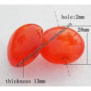 Silver Foil Lampwork Beads, Flat round 28x13mm, Hole:About 2mm, Sold by PC