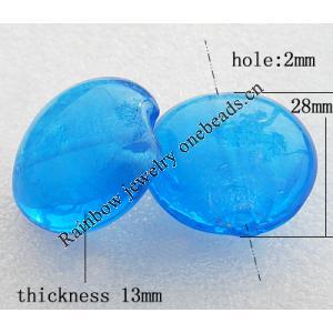 Silver Foil Lampwork Beads, Flat round 28x13mm, Hole:About 2mm, Sold by PC