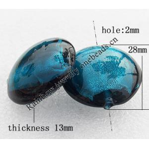 Silver Foil Lampwork Beads, Flat round 28x13mm, Hole:About 2mm, Sold by PC
