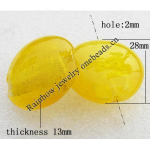 Silver Foil Lampwork Beads, Flat round 28x13mm, Hole:About 2mm, Sold by PC