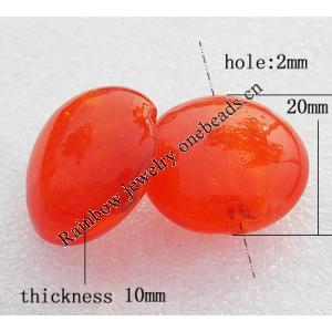 Silver Foil Lampwork Beads, Flat round 20x10mm, Hole:About 2mm, Sold by PC