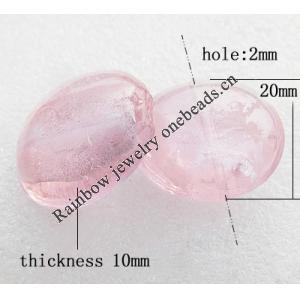 Silver Foil Lampwork Beads, Flat round 20x10mm, Hole:About 2mm, Sold by PC