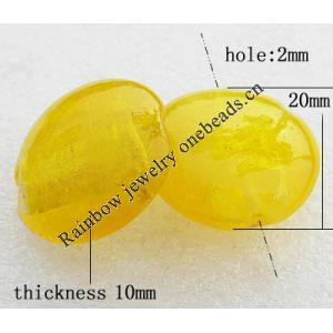 Silver Foil Lampwork Beads, Flat round 20x10mm, Hole:About 2mm, Sold by PC