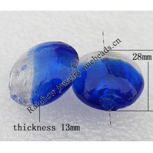 Silver Foil Lampwork Beads, Flat Round 28x13mm, Hole:About 2mm, Sold by PC