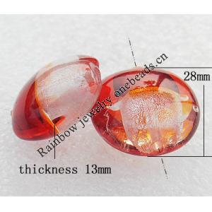 Silver Foil Lampwork Beads, Flat Round 28x13mm, Hole:About 2mm, Sold by PC