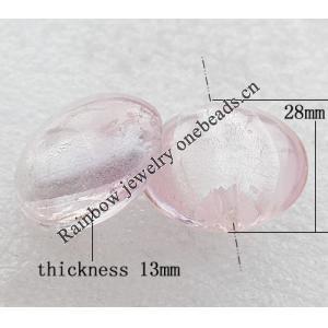 Silver Foil Lampwork Beads, Flat Round 28x13mm, Hole:About 2mm, Sold by PC