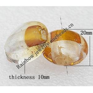 Silver Foil Lampwork Beads, Flat Round 20x10mm, Hole:About 2mm, Sold by PC