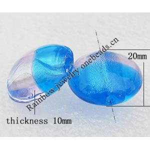 Silver Foil Lampwork Beads, Flat Round 20x10mm, Hole:About 2mm, Sold by PC