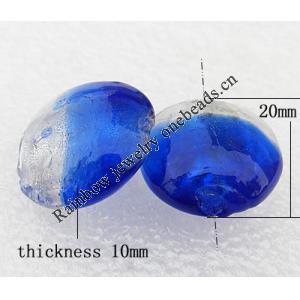 Silver Foil Lampwork Beads, Flat Round 20x10mm, Hole:About 2mm, Sold by PC