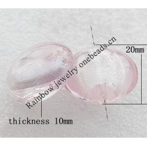 Silver Foil Lampwork Beads, Flat Round 20x10mm, Hole:About 2mm, Sold by PC