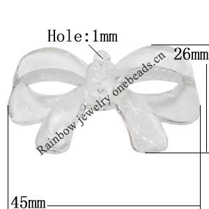Transparent Acrylic Pendant, Bowknot 45x26mm Hole:1mm, Sold by Bag 