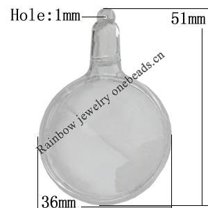 Transparent Acrylic Pendant, 51x36mm Hole:1mm, Sold by Bag 