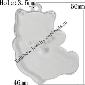 Transparent Acrylic Pendant, Bear 56x46mm Hole:3.5mm, Sold by Bag