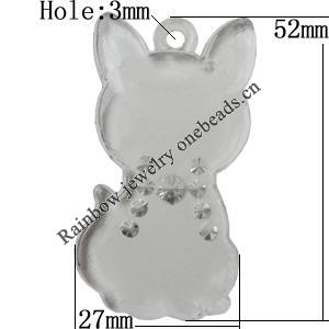 Transparent Acrylic Pendant, Animal 52x27mm Hole:3mm, Sold by Bag 