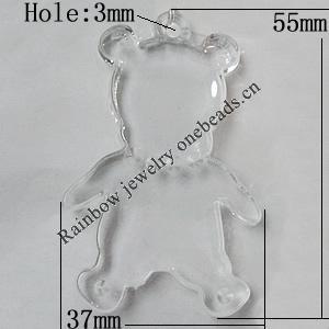 Transparent Acrylic Pendant, Bear 55x37mm Hole:3mm, Sold by Bag