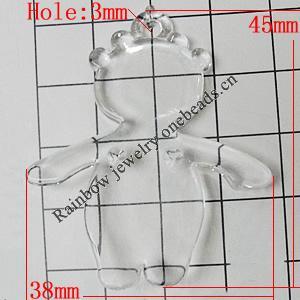 Transparent Acrylic Pendant, Bear 45x38mm Hole:3mm, Sold by Bag 