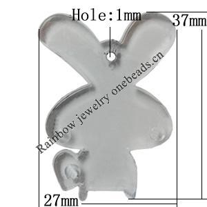 Transparent Acrylic Pendant, Animal 37x27mm Hole:1mm, Sold by Bag 
