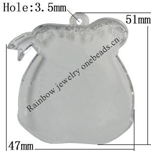 Transparent Acrylic Pendant, 51x47mm Hole:3.5mm, Sold by Bag 