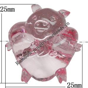 Transparent Acrylic Beads, Pig 25x25mm Hole:2mm, Sold by Bag