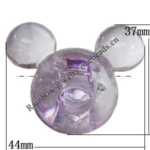 Transparent Acrylic Beads, Animal Head 44x37mm Hole:3mm, Sold by Bag