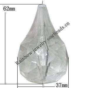 Transparent Acrylic Pendant, 62x37mm Hole:4mm Sold by Bag 