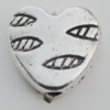 Bead Zinc Alloy Jewelry Findings Lead-free, Heart 11x11mm Hole:1mm, Sold by Bag