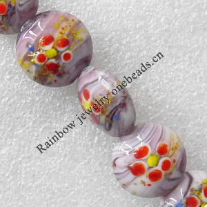 Lampwork Beads, Flat Round 20mm Hole:About 1.5mm, Sold by PC