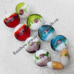 Lampwork Beads, Mix Color Flat Round 20mm Hole:About 2mm, Sold by Group