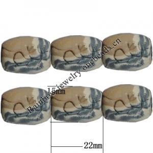 Handmade Pottery clay Beads，About:22x15mm Hole:5mm,Sold by PC