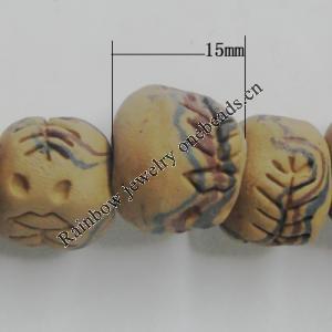Handmade Pottery clay Beads，Round, about:15mm Hole:5mm,Sold by PC