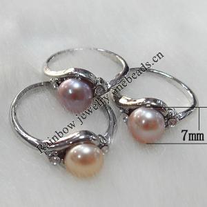 Pearl Ring with Metal Alloy, Beads Size:7mm Hole:About 17mm, Sold by Box