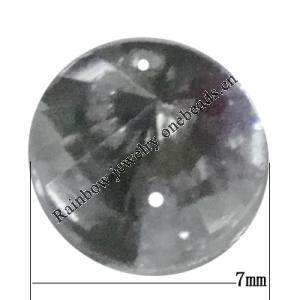 Taiwan Acrylic Cabochons with 2 Holes, Faceted Flat Round 7mm in diameter, Hole:About 1mm, Sold by Bag 