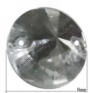 Taiwan Acrylic Cabochons with 2 Holes, Faceted Flat Round 8mm in diameter, Hole:About 1mm, Sold by Bag 