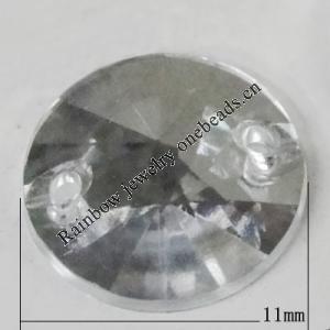 Taiwan Acrylic Cabochons with 2 Holes, Faceted Flat Round 11mm in diameter, Hole:About 1mm, Sold by Bag 
