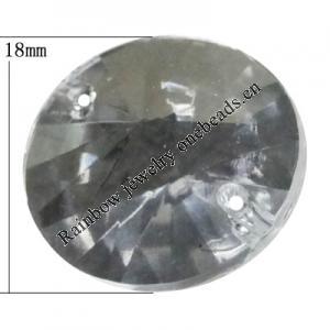 Taiwan Acrylic Cabochons with 2 Holes, Faceted Flat Round 18mm in diameter, Hole:About 1mm, Sold by Bag 