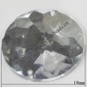 Taiwan Acrylic Cabochons with 2 Holes, Faceted Flat Round 18mm in diameter, Hole:About 1.5mm, Sold by Bag 